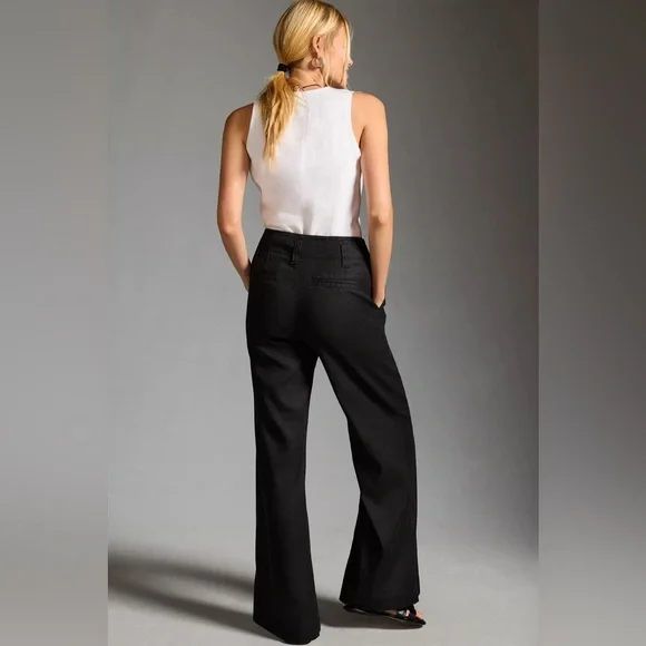 Maeve Anthropologie The Naomi Linen Wide-Leg Flare Pants in Black Size 6 - Picture 5 of 15